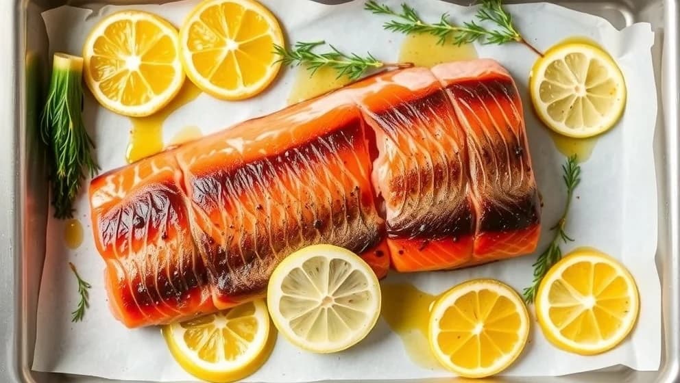 Hel laxsida i ugn med skinn